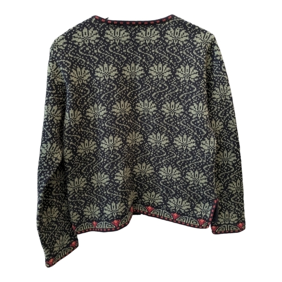 Nomadic Traders full zip Nordic cardigan sweater size medium black green - Picture 2 of 6